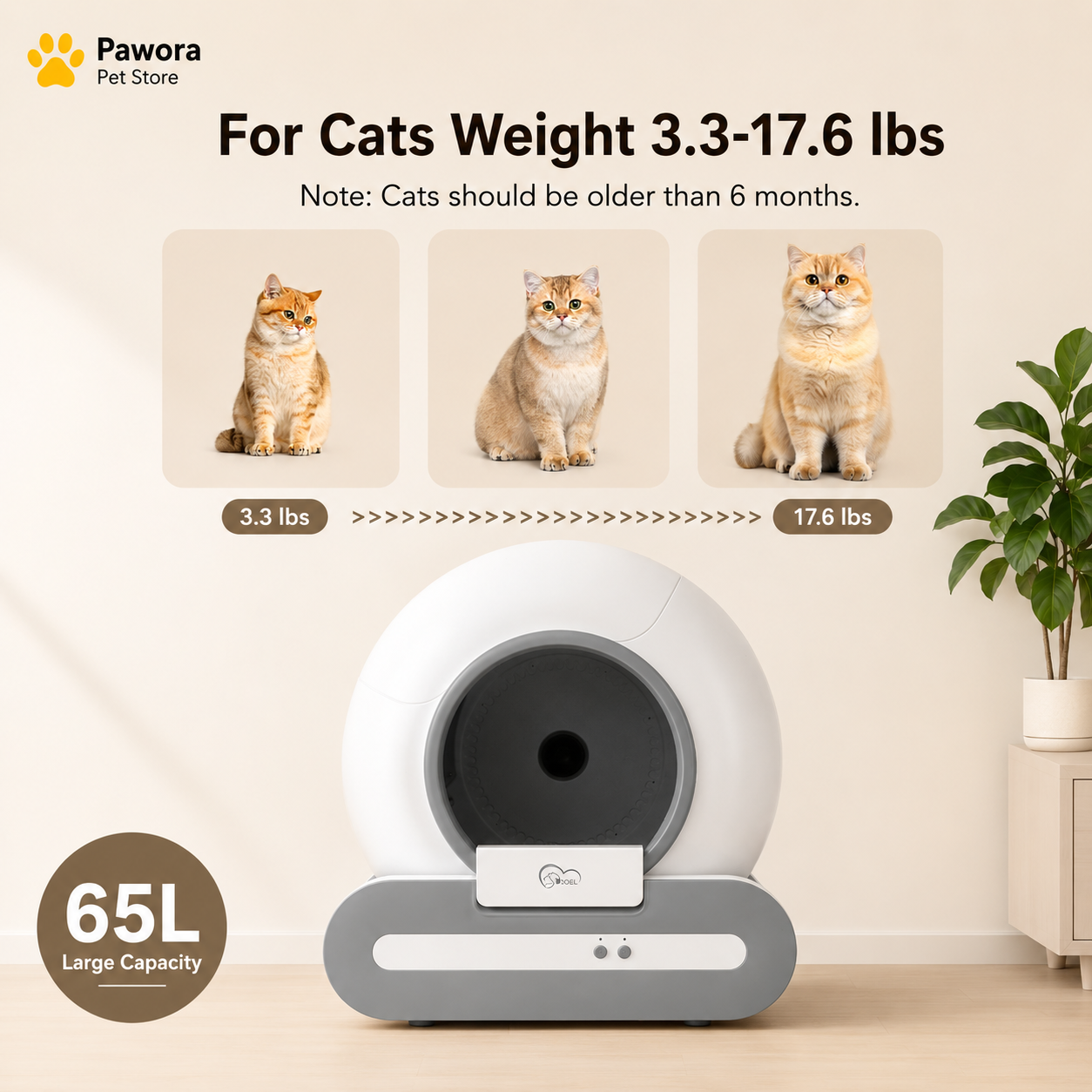Smart Self-Cleaning Litter Box 65L