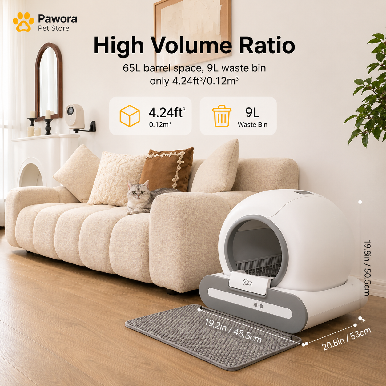 Smart Self-Cleaning Litter Box 65L